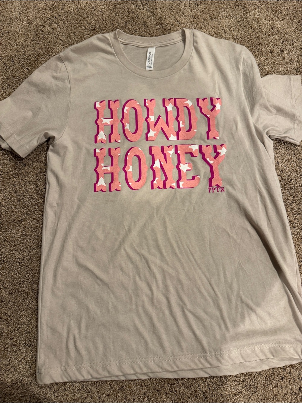 Bella Canvas Cream Tee with Pink Camouflage "Howdy Honey" Graphic